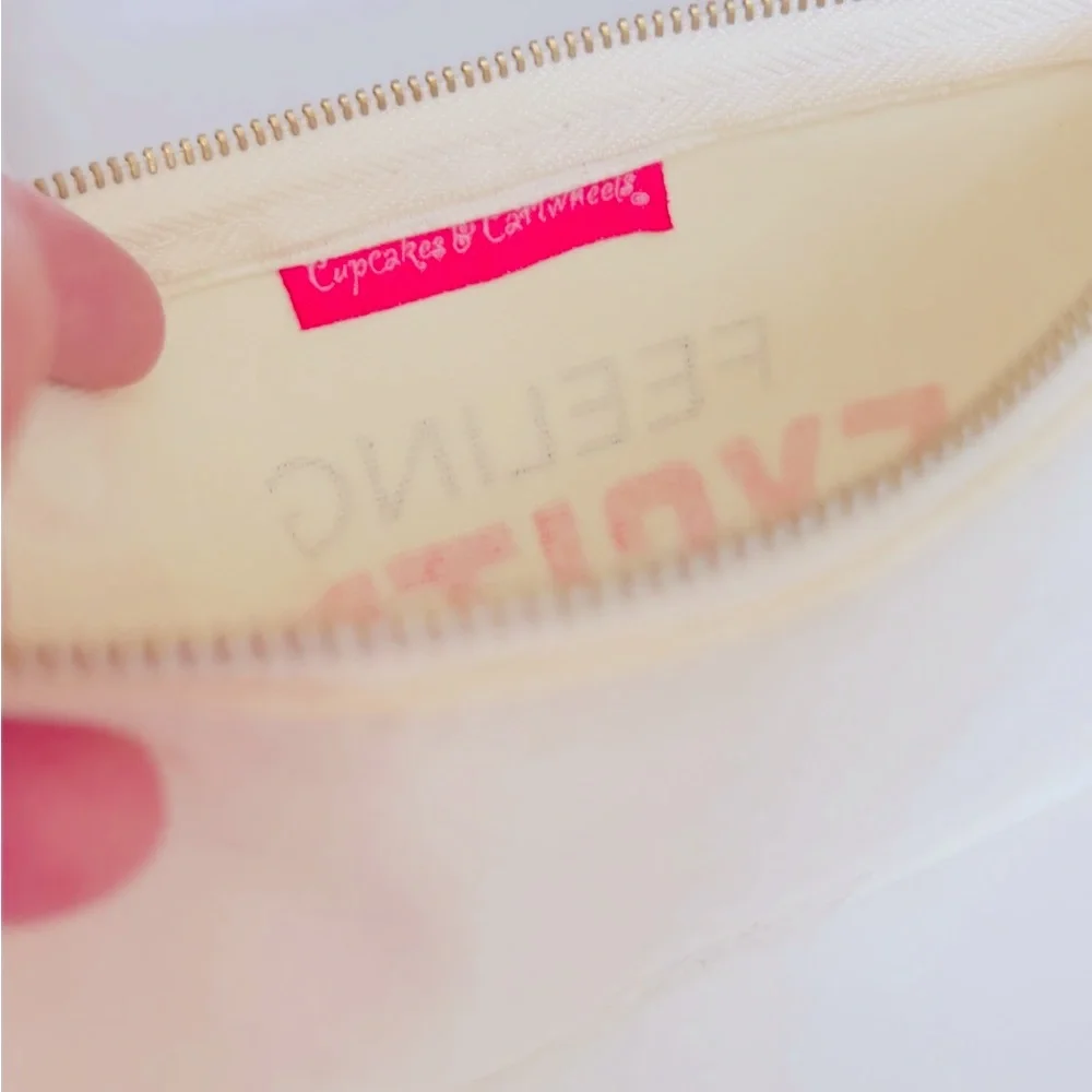 CUPCAKES & CARTWHEELS “Feeling Excited” Canvas Zipper Cosmetics Makeup Bag